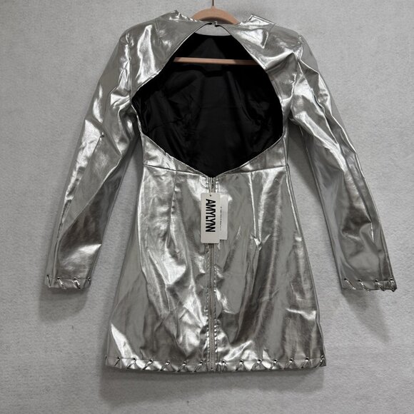 AMYLYNN Dress Womens Small Silver Metallic Long Sleeve Mini Zipper Party Modern - Picture 7 of 11